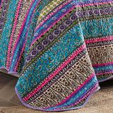 Turquoise Boho Stripe Quilted 3-Piece Bedding Set