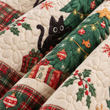 Playful Black Cats Christmas Tree Quilted 3-Piece Bedding Set