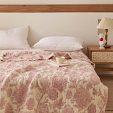 Vintage Pink Peony Floral 100% Cotton Gauze Soft Puff Blanket