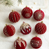 Burgundy Flocked Christmas Baubles, Glitter Hanging Ornaments