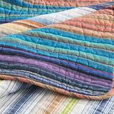 Retro Boho Multicolor Striped 100% Cotton Quilted 3-Piece Bedding Set