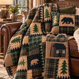 Rustic Bear and Bison Patchwork Quilted 3-Piece Bedding Set