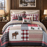 Moose Rustic Cabin 100% Cotton Quilted 3-Piece Bedding Set