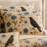 H.PAI Raven Blue Wildflower Garden Quilted 3-Piece Bedding Set