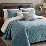 Geometric Velvet Solid Color Quilted 3-Piece Bedding Set