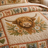 H.PAI Highland Cow Country Patchwork Quilted 3-Piece Bedding Set