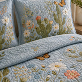 H.PAI Southwestern Cactus Landscape Quilted 3-Piece Bedding Set – Rustic Western Quilted Bedding with Matching Pillow Shams