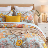 Golden Bloom Garden Quilted 3-Piece Bedding Set