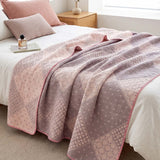 Vintage Pink Patchwork Jacquard Quilted Throw Three‑Layer Gauze Cotton Blanket