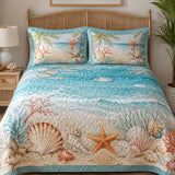 Coastal Shell Ocean Quilted 3-Piece Bedding Set