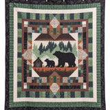 Woodland Bear Family Cabin Patchwork-Style Quilted 3-Piece Bedding Set