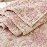 Vintage Pink Peony Floral 100% Cotton Gauze Soft Puff Blanket