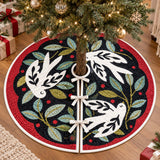 White Dove Botanical Folk Art Quilted Christmas Tree Skirt