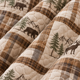 Moose and Deer Forest Plaid Quilted 3-Piece Bedding Set