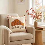 It's Fall Y'all Pumpkin Pom Pom Throw Pillow Cover