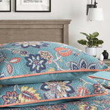 Teal Autumn Bloom Quilted 3-Piece Bedding Set