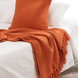 Textured Fringe Knitted Throw Blanket & Pillow Cover Set