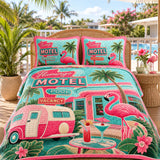 H.PAI Flamingo Motel Tropical Paradise Quilted 3-Piece Bedding Set