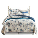 Coastal Sea Shell Coral Print Quilted 3‑Piece Bedding Set