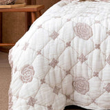 Light Taupe Rose Diamond Grid Quilted Bedspread Cotton Puff Quilt Blanket