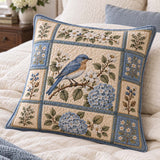 Bluebird Hydrangea Garden Quilted Pillow Cover