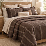Stripe Ruffle Jacquard 100% Cotton Reversible Quilted 3-Piece Bedding Set
